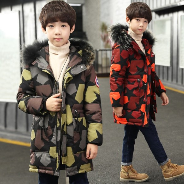 Gyermek hosszú terepszínű kabát fiúknak két színben