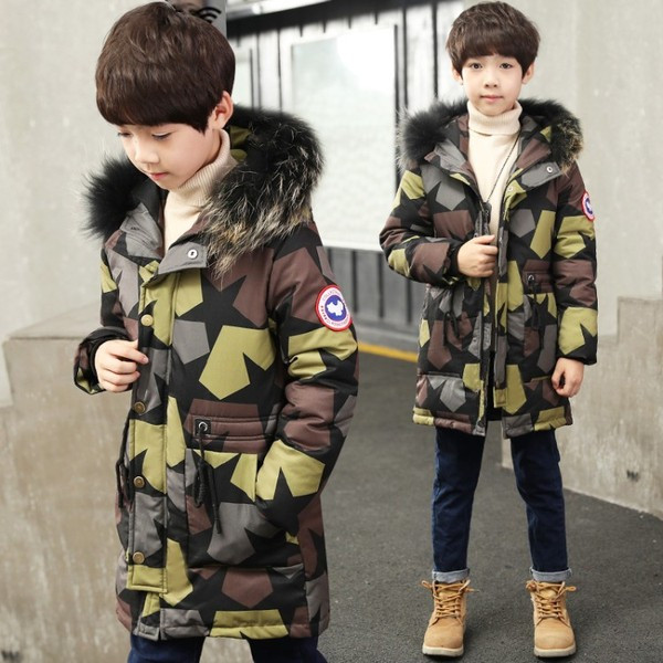 Gyermek hosszú terepszínű kabát fiúknak két színben