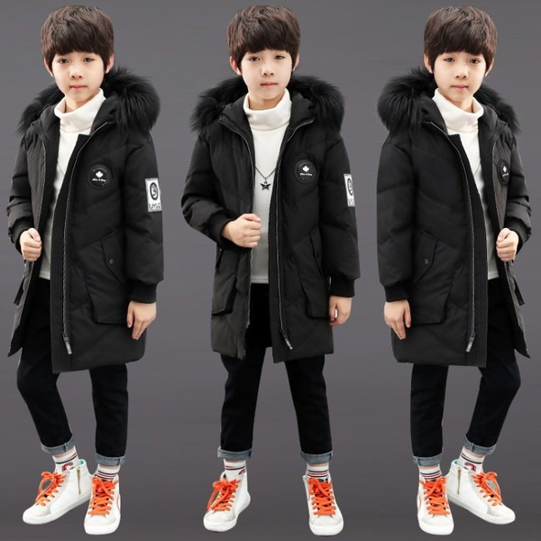 Μοντέρνο παιδικό  μπουφάν για αγόρια με γούνα σε τρία χρώματα