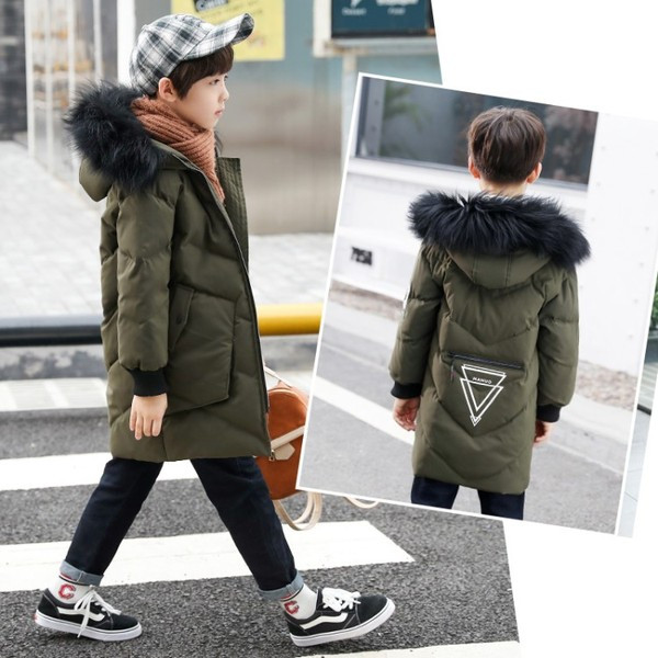 Μοντέρνο παιδικό  μπουφάν για αγόρια με γούνα σε τρία χρώματα