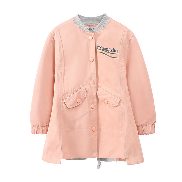 Παιδικό μοντέρνο μακρύ μπουφάν για κορίτσια σε ροζ χρώμα