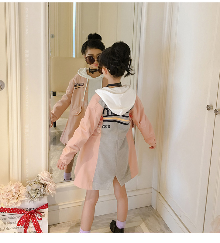 Παιδικό μοντέρνο μακρύ μπουφάν για κορίτσια σε ροζ χρώμα