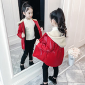 Κομψό παιδικό μπουφάν με κουκούλα για τα κορίτσια σε δύο χρώματα - μαύρο και κόκκινο