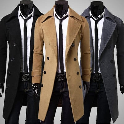 Palton lung pentru bărbați, stilat, în trei culori