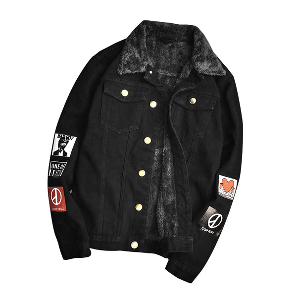 Modern férfi téli farmerdzseki három színben emblémákkal