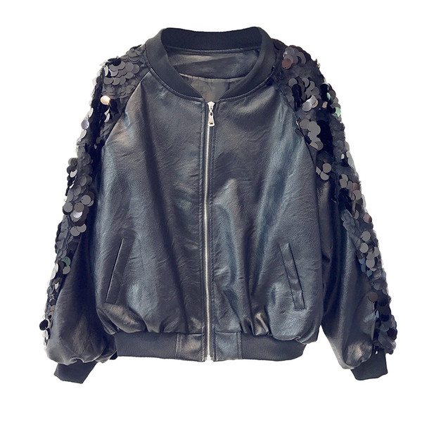 Ново дамско модерно яке с пайети в черен цвят