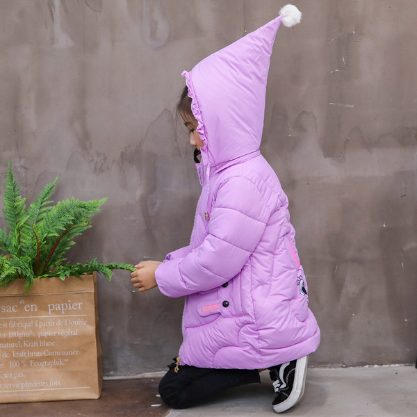 Modern gyerek téli kabát lányoknak díszítéssel és 3D dekorációval három színben
