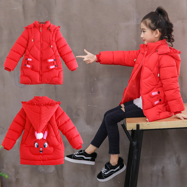 Modern gyerek téli kabát lányoknak díszítéssel és 3D dekorációval három színben