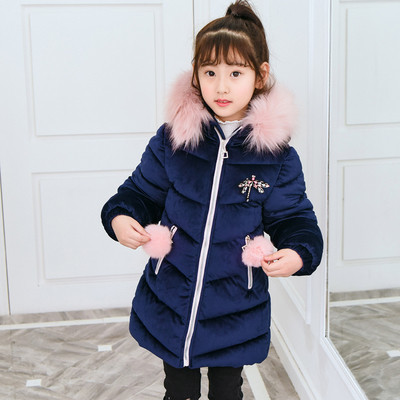 Jelenlegi gyerekkabát kapucnival és pehelyszínnel, kék és rózsaszín színben