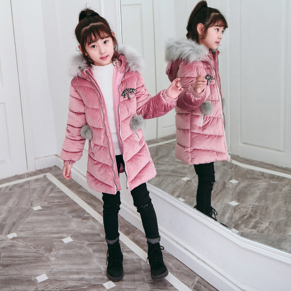 Jelenlegi gyerekkabát kapucnival és pehelyszínnel, kék és rózsaszín színben