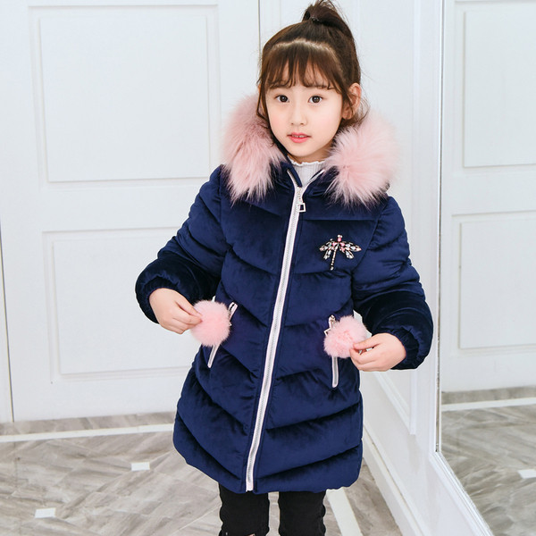 Jelenlegi gyerekkabát kapucnival és pehelyszínnel, kék és rózsaszín színben