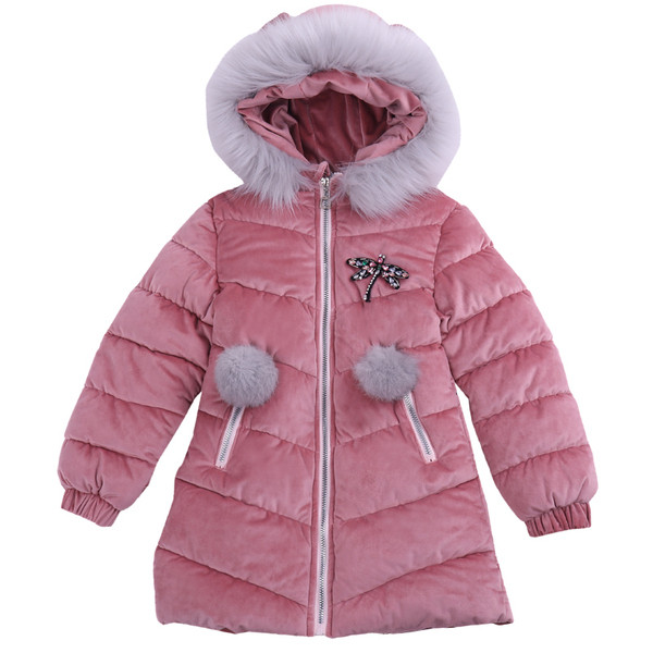 Jelenlegi gyerekkabát kapucnival és pehelyszínnel, kék és rózsaszín színben