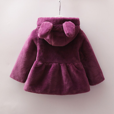 Κομψό παιδικό teddy παλτό με κουκούλα και τρισδιάστατο στοιχείο σε τρία χρώματα