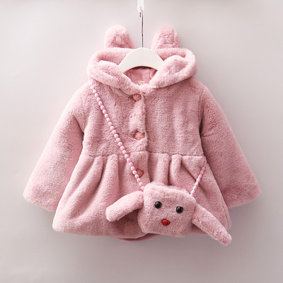 Κομψό παιδικό teddy παλτό με κουκούλα και τρισδιάστατο στοιχείο σε τρία χρώματα