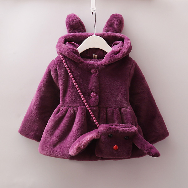 Κομψό παιδικό teddy παλτό με κουκούλα και τρισδιάστατο στοιχείο σε τρία χρώματα