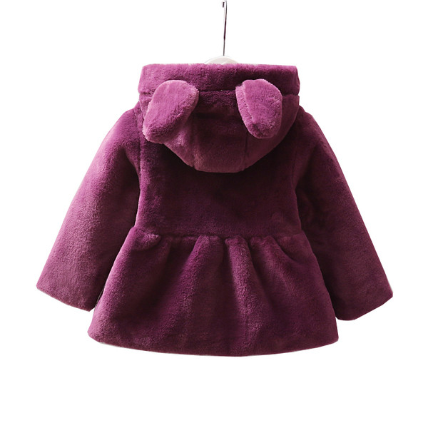 Κομψό παιδικό teddy παλτό με κουκούλα και τρισδιάστατο στοιχείο σε τρία χρώματα