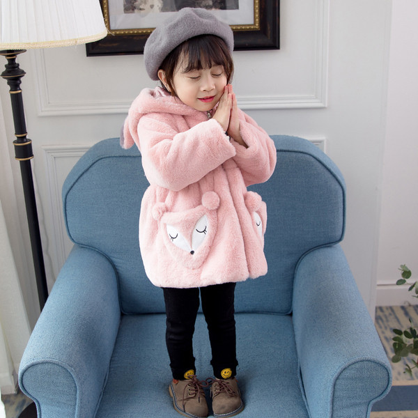 Gyerek modern plüsskabát lányoknak két színben díszítéssel