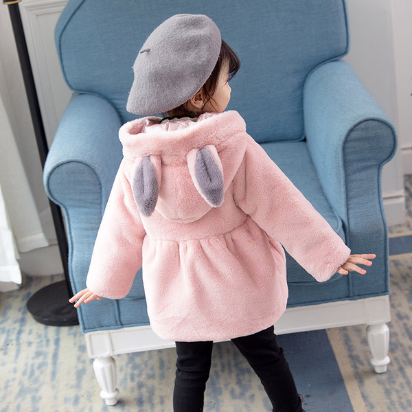 Gyerek modern plüsskabát lányoknak két színben díszítéssel