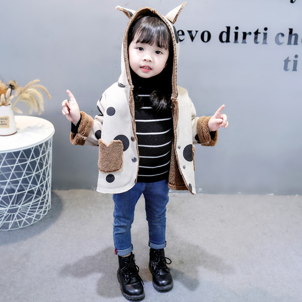 Καθημερινό παιδικό μπουφάν για κορίτσια με τσέπες και κουκούλα σε δύο χρώματα