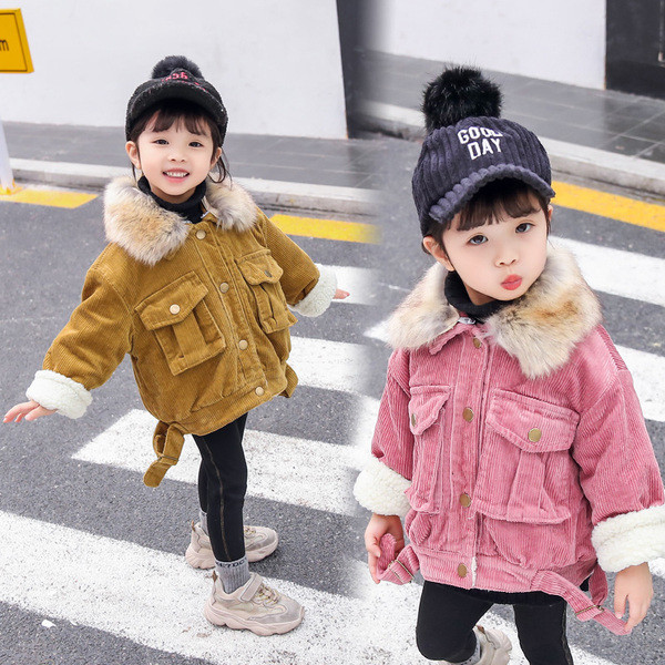 Μοντέρνο παιδικό μπουφάν για κορίτσια με κολάρο και τσέπες σε τρία χρώματα