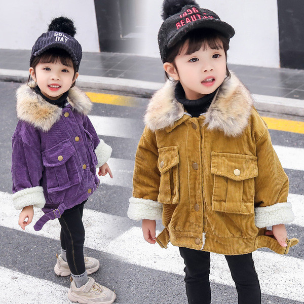 Μοντέρνο παιδικό μπουφάν για κορίτσια με κολάρο και τσέπες σε τρία χρώματα