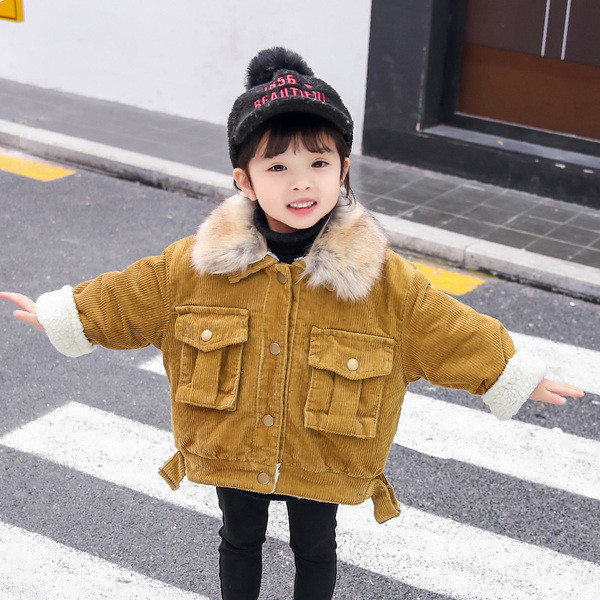 Μοντέρνο παιδικό μπουφάν για κορίτσια με κολάρο και τσέπες σε τρία χρώματα