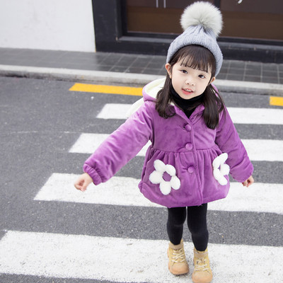 Παιδικό μπουφάν για κορίτσια με κουκούλα και 3D διακόσμηση σε τρία χρώματα