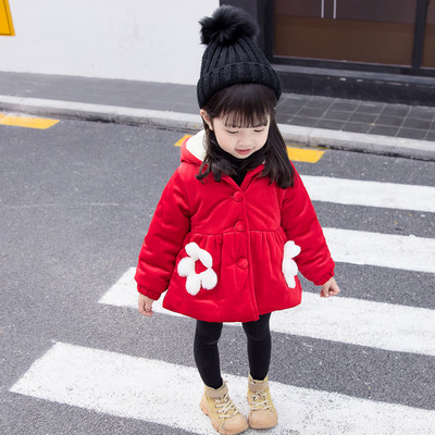 Παιδικό μπουφάν για κορίτσια με κουκούλα και 3D διακόσμηση σε τρία χρώματα