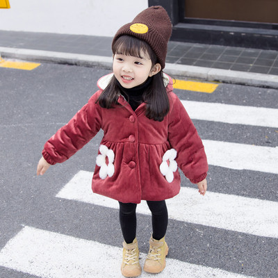 Παιδικό μπουφάν για κορίτσια με κουκούλα και 3D διακόσμηση σε τρία χρώματα