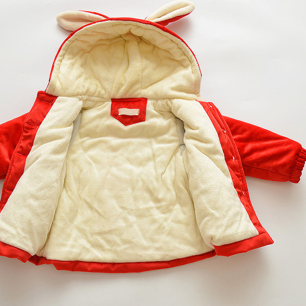 Παιδικό μπουφάν για κορίτσια με κουκούλα και 3D διακόσμηση σε τρία χρώματα