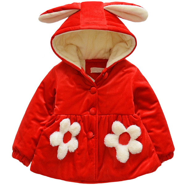 Παιδικό μπουφάν για κορίτσια με κουκούλα και 3D διακόσμηση σε τρία χρώματα