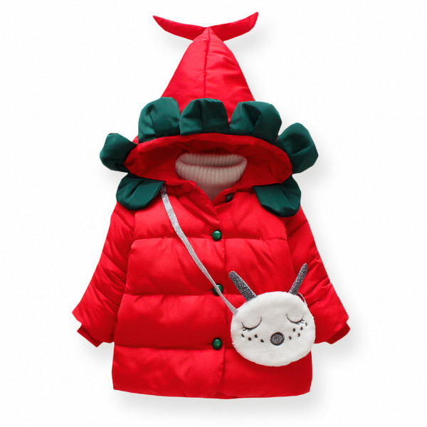 Téli gyerekkabát lányoknak kapucnival és 3D elemekkel három színben
