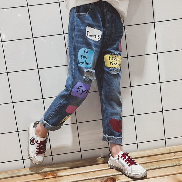 Modern gyerekfarmer lányoknak színes felvitelekkel, rugalmas derékkal