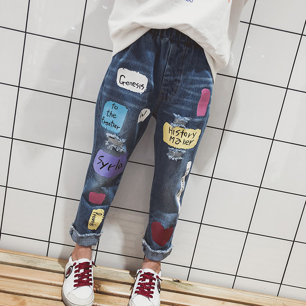 Modern gyerekfarmer lányoknak színes felvitelekkel, rugalmas derékkal