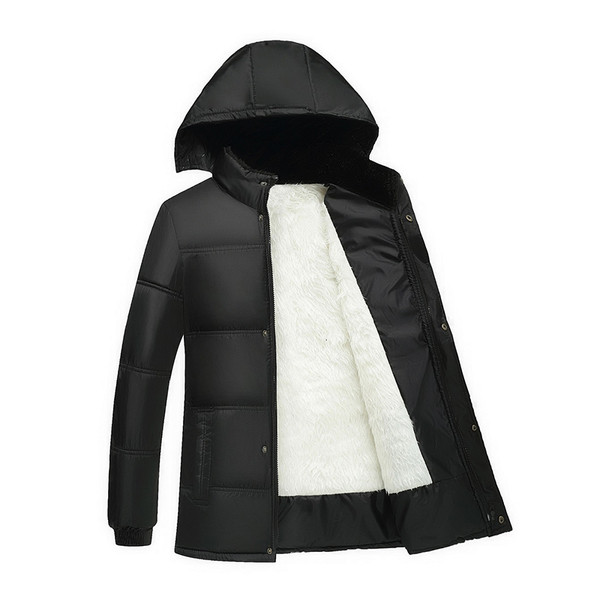 Egyszerű férfi téli kabát kapucnival, három színben