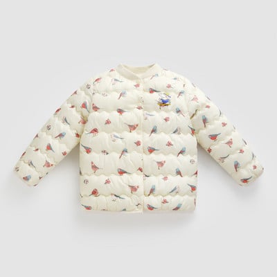 Színes mintás, O-alakú gallérral ellátott lánykabát két modellben