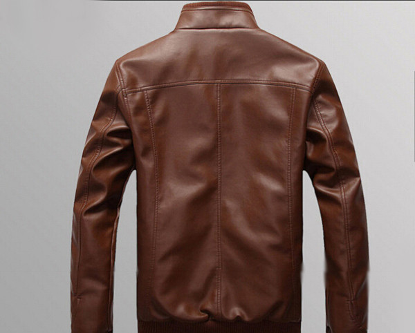 Модерно мъжко яке от еко кожа в черен и кафяв цвят