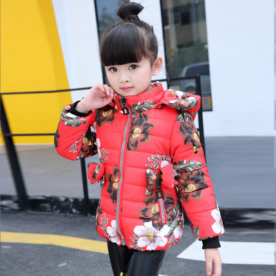 Χειμερινό παιδικό χειμωνιάτικο μπουφάν για κορίτσια σε τρία χρώματα με φυτικά μοτίβα