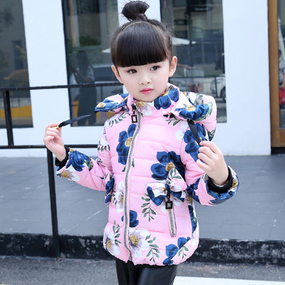 Χειμερινό παιδικό χειμωνιάτικο μπουφάν για κορίτσια σε τρία χρώματα με φυτικά μοτίβα