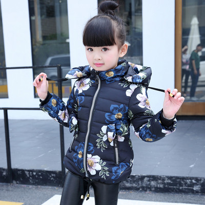 Χειμερινό παιδικό χειμωνιάτικο μπουφάν για κορίτσια σε τρία χρώματα με φυτικά μοτίβα