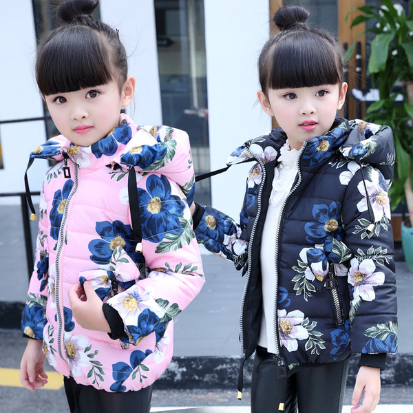 Χειμερινό παιδικό χειμωνιάτικο μπουφάν για κορίτσια σε τρία χρώματα με φυτικά μοτίβα