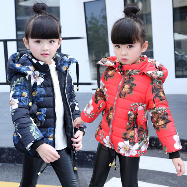 Χειμερινό παιδικό χειμωνιάτικο μπουφάν για κορίτσια σε τρία χρώματα με φυτικά μοτίβα