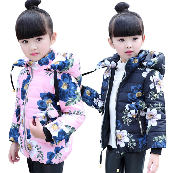 Χειμερινό παιδικό χειμωνιάτικο μπουφάν για κορίτσια σε τρία χρώματα με φυτικά μοτίβα