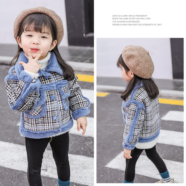 Παιδικό παλτό με μαλακή επένδυση και χνούδι σε ροζ και μπλε χρώμα