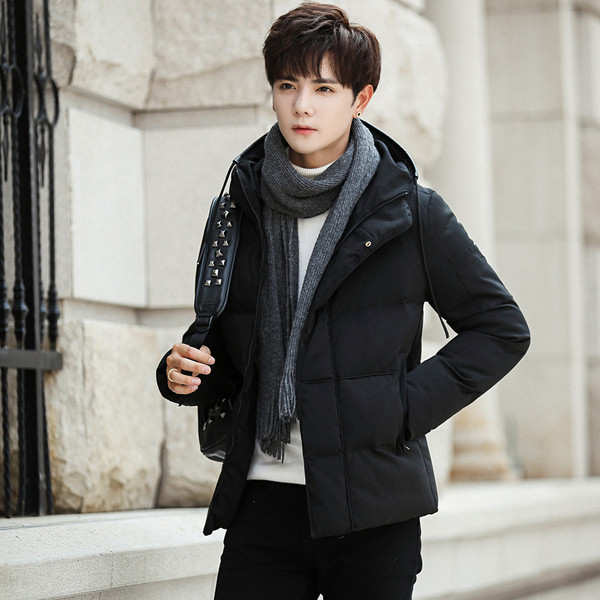 Elegáns férfi téli kabát kapucnival, három színben