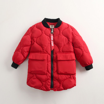 Gyermek téli kabát zsebekkel és O-alakú gallérral négy színben