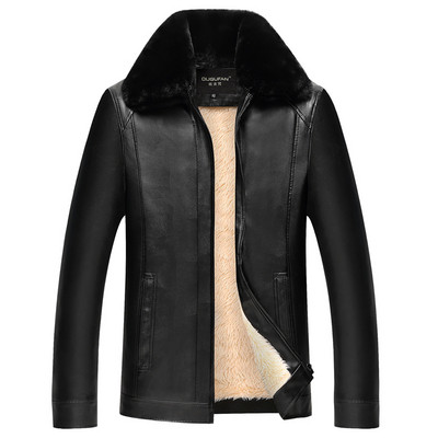 Κομψό ανδρικό μπουφάν δερματίνι με απαλή επένδυση