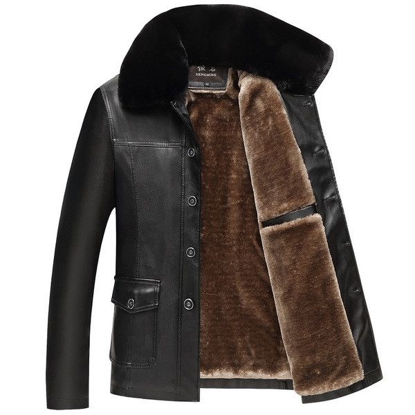 Κομψό ανδρικό μπουφάν δερματίνι με απαλή επένδυση