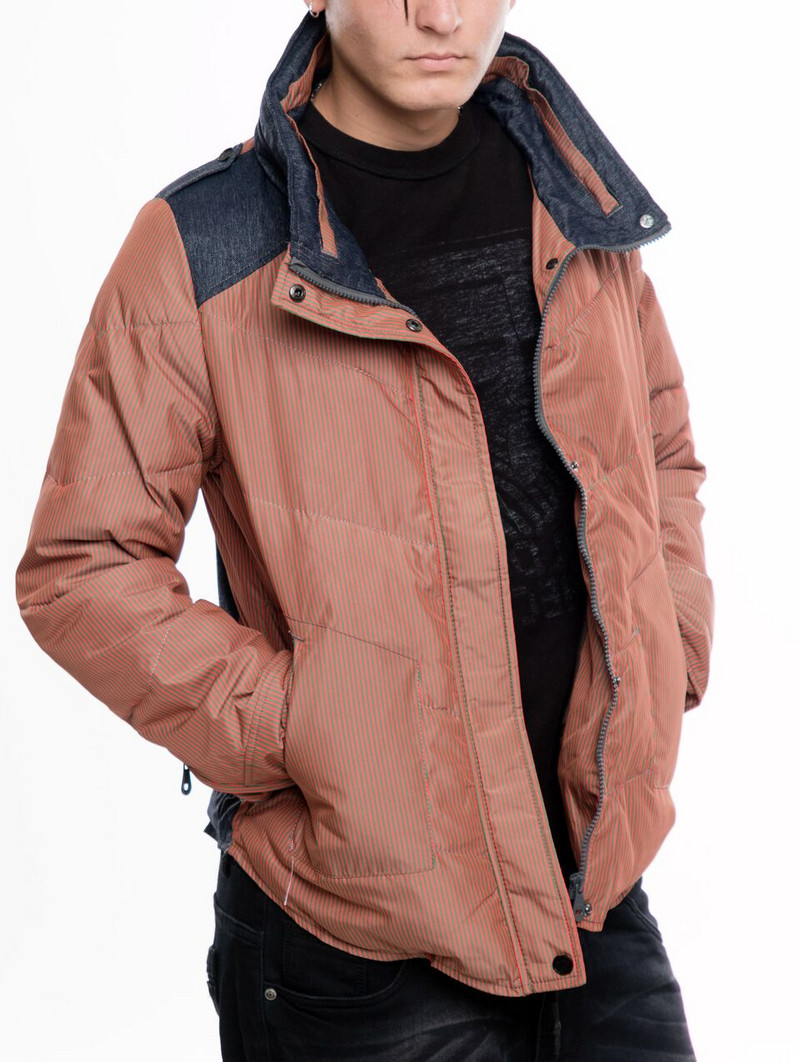 НОВО мъжко яке на райе в сив и оранжев цвят