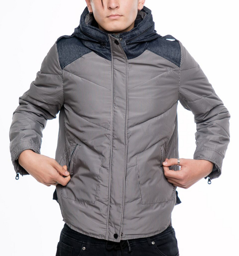 НОВО мъжко яке на райе в сив и оранжев цвят